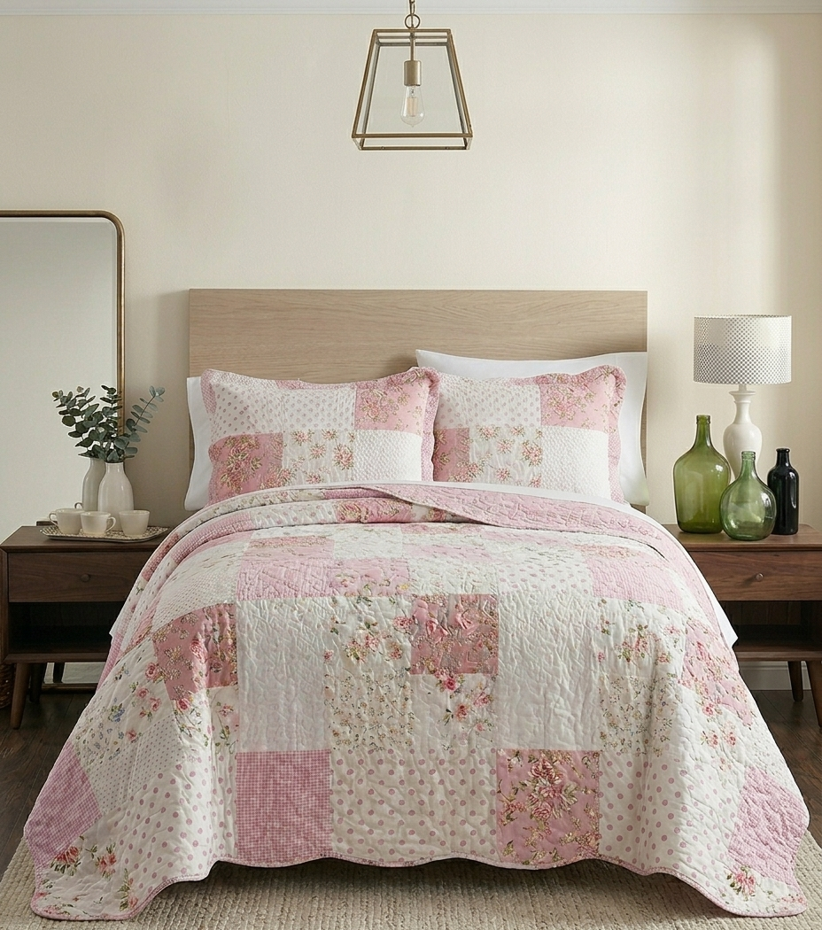 Blush Cottage Patchwork Quilted Set (3-Piece Set)