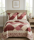 Burgundy Country Patchwork Quilted Set (3-Piece Set)