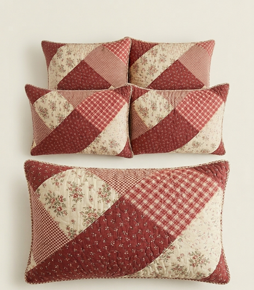 Burgundy Country Patchwork Quilted Set (3-Piece Set)