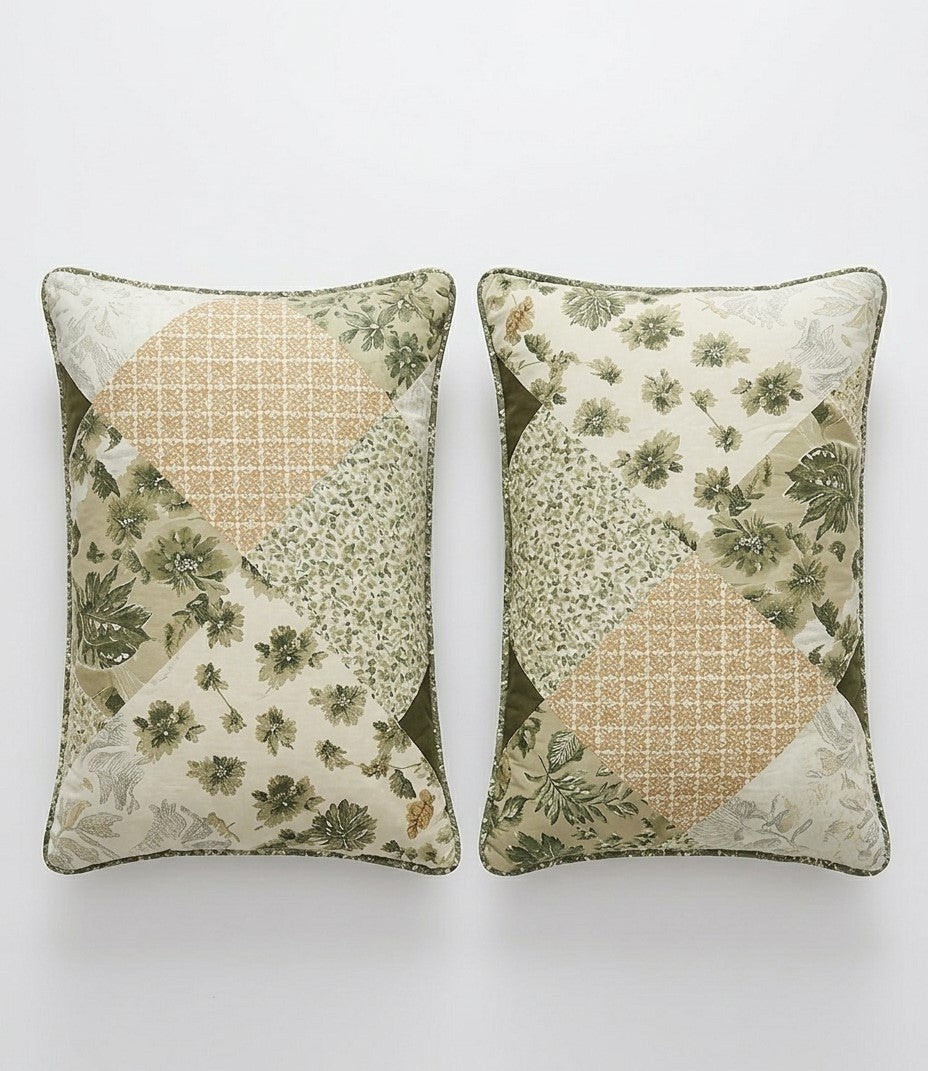 Olive Monstera Patchwork Quilted Set (3-Piece Set)