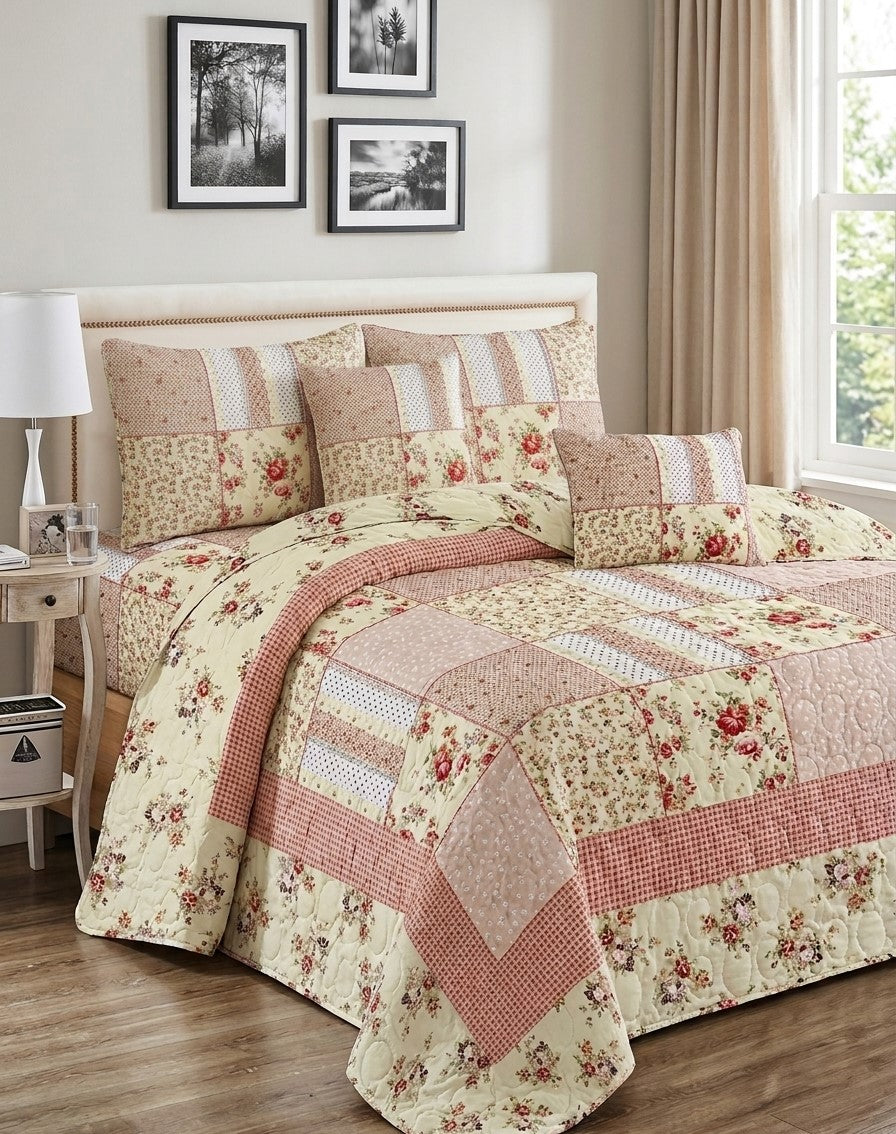 Victorian Rose Patchwork Quilted Set (3-Piece Set)