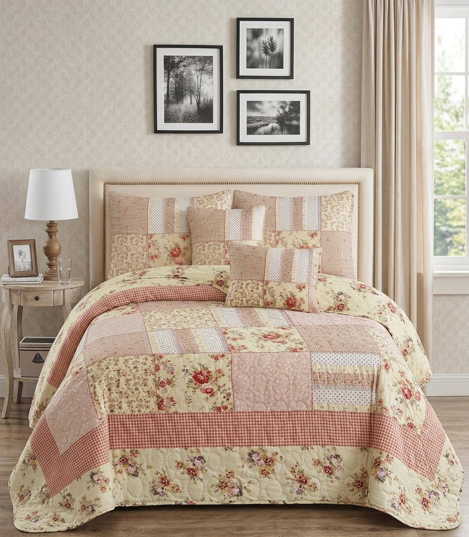 Victorian Rose Patchwork Quilted Set (3-Piece Set)