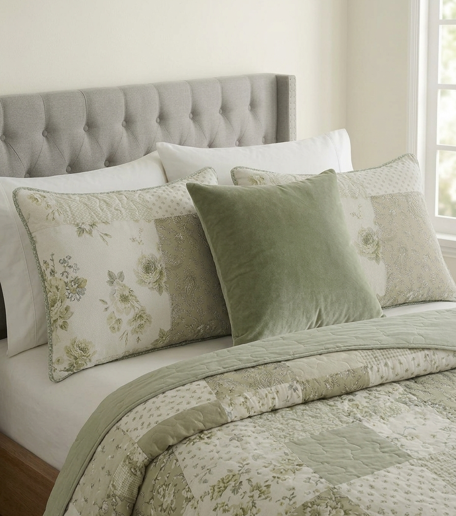Olive Vintage Patchwork Quilted Set (3-Piece Set)