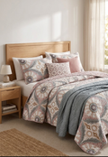 Boho medallion quilt bedding set with intricate traditional ornamental pattern