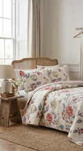 Cream Floral Rose & Tulip Quilted Set (3-Piece Set)