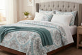 Packaged decorative pillow with pattern on a gray surface